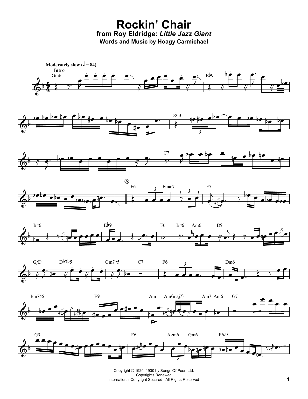 Roy Eldridge Rockin' Chair Sheet Music Notes & Chords for Trumpet Transcription - Download or Print PDF