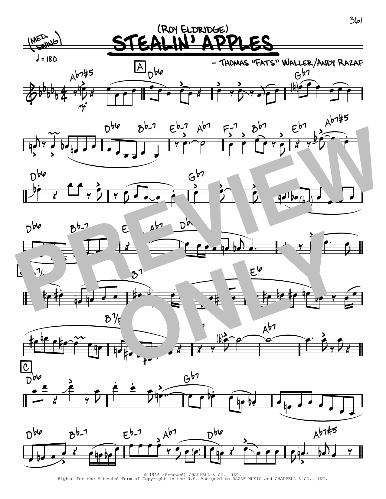 Roy Eldridge Stealin' Apples (solo only) Sheet Music Notes & Chords for Real Book – Melody & Chords - Download or Print PDF