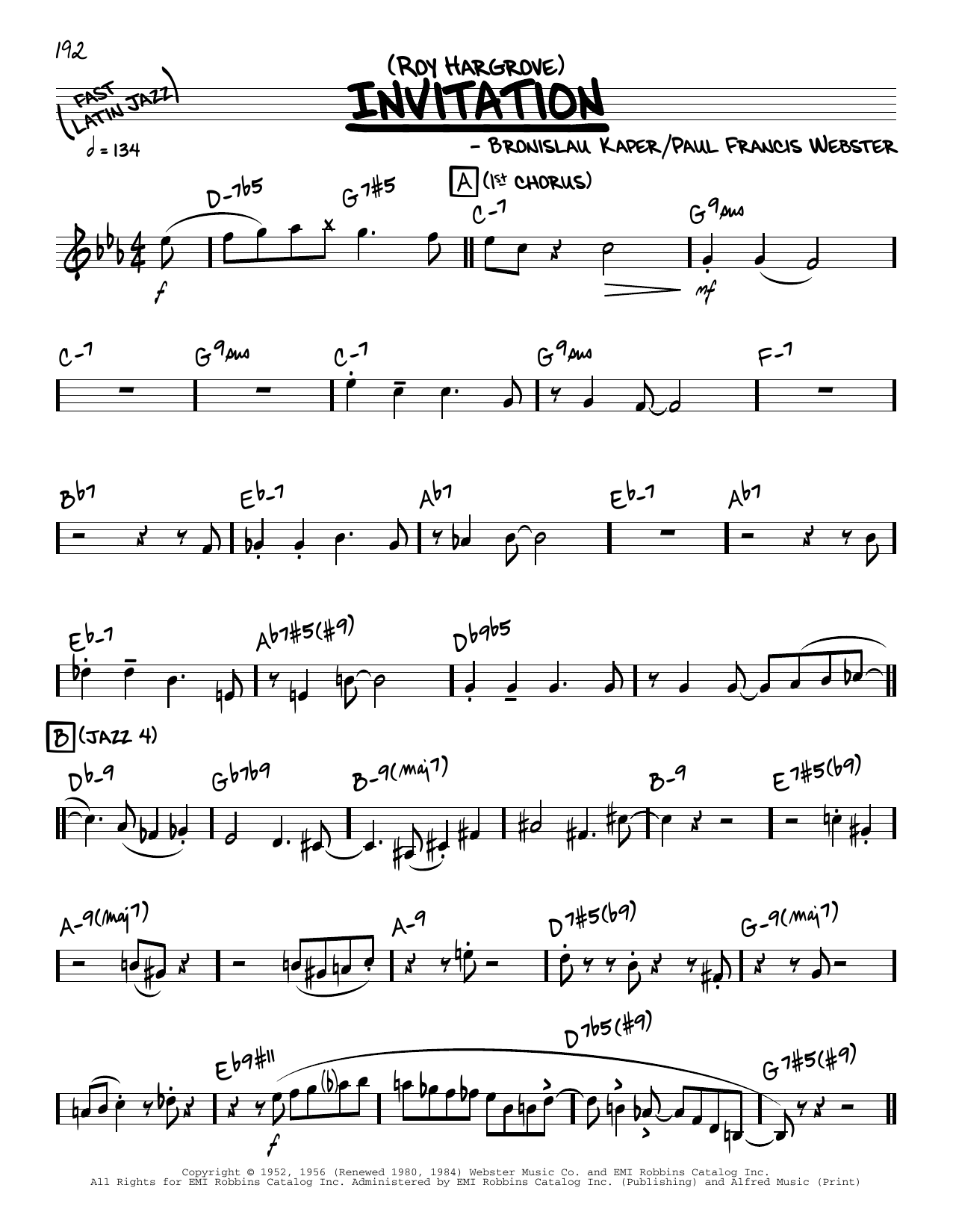 Roy Hargrove Invitation (solo only) Sheet Music Notes & Chords for Real Book – Melody & Chords - Download or Print PDF