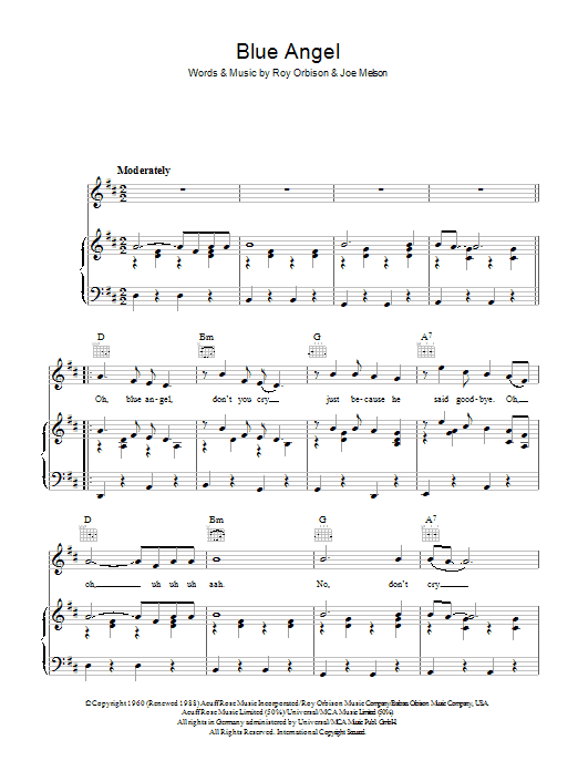 Roy Orbison Blue Angel Sheet Music Notes & Chords for Lyrics & Chords - Download or Print PDF