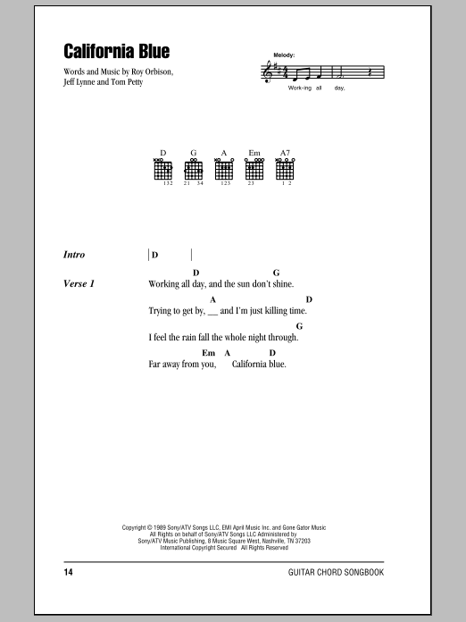 Roy Orbison California Blue Sheet Music Notes & Chords for Guitar Lead Sheet - Download or Print PDF