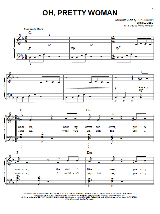 Roy Orbison Oh, Pretty Woman Sheet Music Notes & Chords for Easy Piano - Download or Print PDF