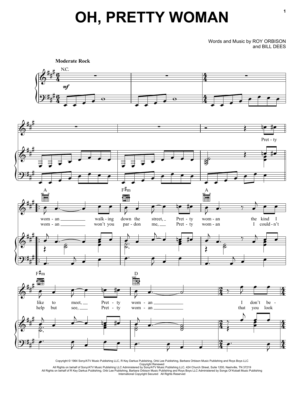 Roy Orbison Oh, Pretty Woman Sheet Music Notes & Chords for Easy Piano - Download or Print PDF