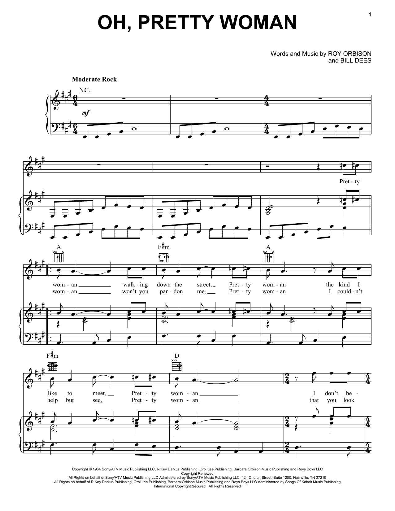 Roy Orbison Oh, Pretty Woman Sheet Music Notes & Chords for Keyboard - Download or Print PDF