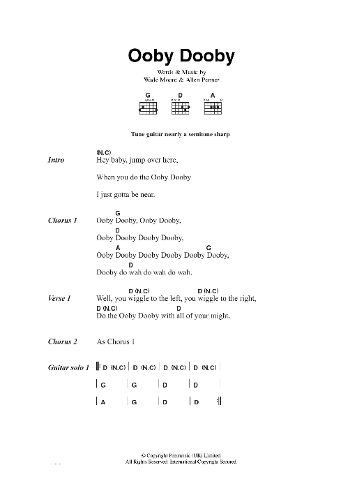 Roy Orbison Ooby Dooby Sheet Music Notes & Chords for Lyrics & Chords - Download or Print PDF