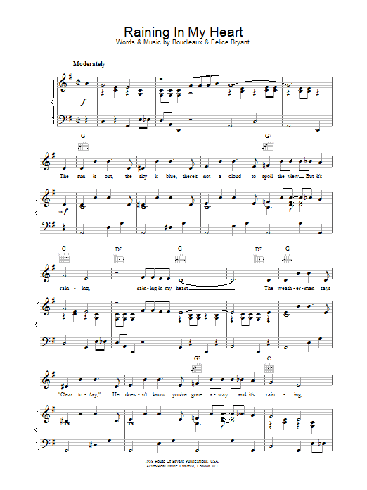 Roy Orbison Raining In My Heart sheet music notes and chords. Download Printable PDF.