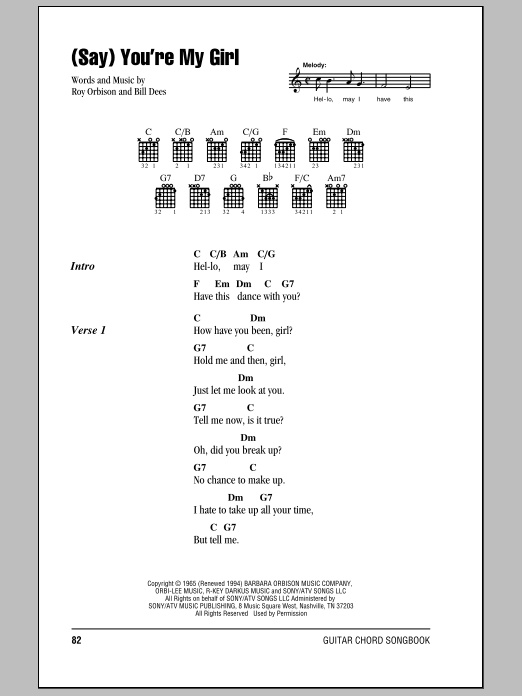 Roy Orbison (Say) You're My Girl Sheet Music Notes & Chords for Lyrics & Chords - Download or Print PDF