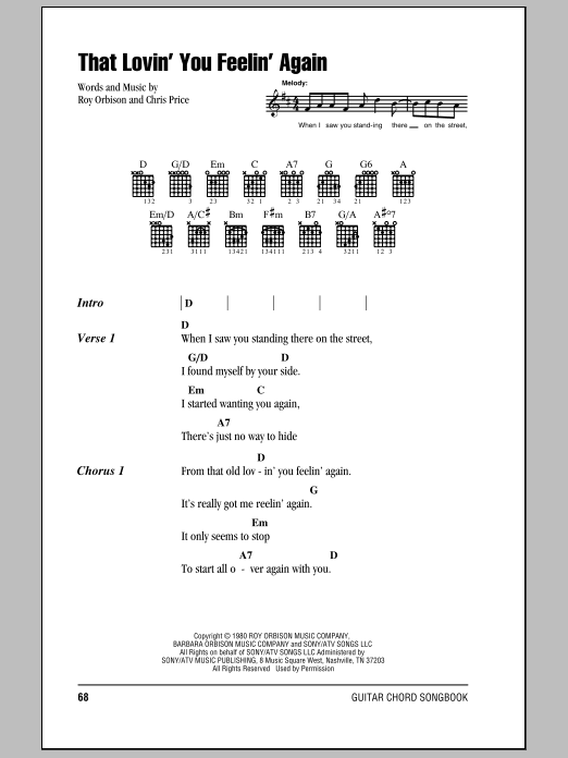 Roy Orbison That Lovin' You Feelin' Again Sheet Music Notes & Chords for Lyrics & Chords - Download or Print PDF Roy Orbison That Lovin' You Feelin' Again Sheet Music Notes & Chords for Lyrics & Chords - Download or Print PDF