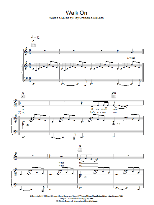 Roy Orbison Walk On Sheet Music Notes & Chords for Piano, Vocal & Guitar - Download or Print PDF