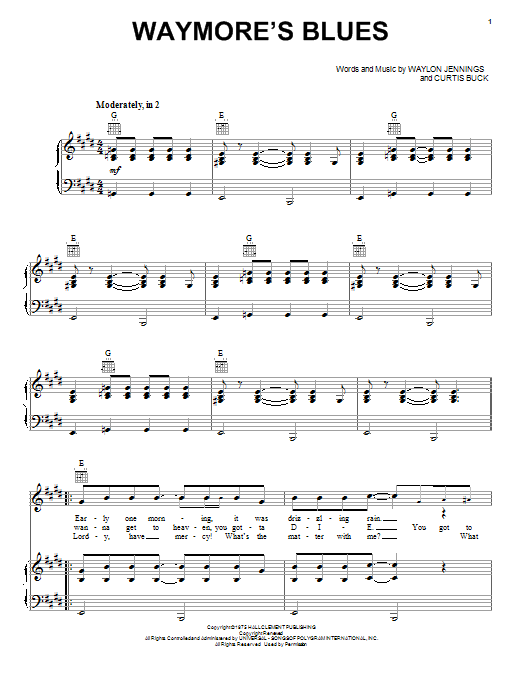 Roy Orbison Waymore's Blues Sheet Music Notes & Chords for Piano, Vocal & Guitar (Right-Hand Melody) - Download or Print PDF