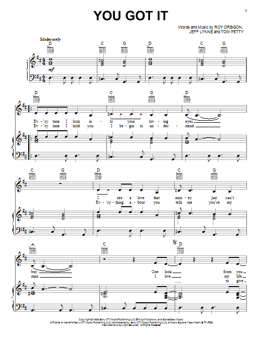 Roy Orbison You Got It Sheet Music Notes & Chords for Lyrics & Chords - Download or Print PDF