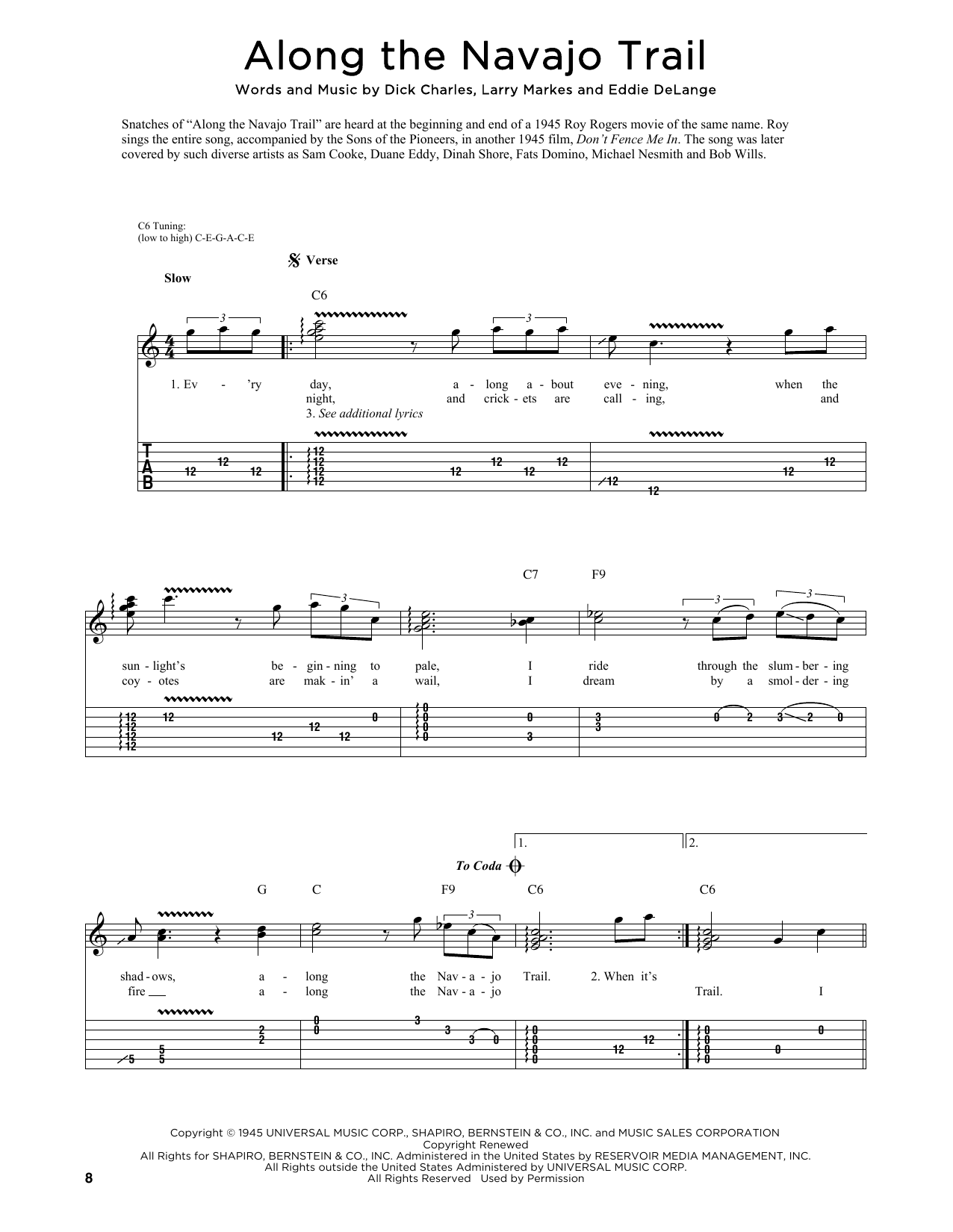 Roy Rogers Along The Navajo Trail (arr. Fred Sokolow) Sheet Music Notes & Chords for Guitar Tab - Download or Print PDF