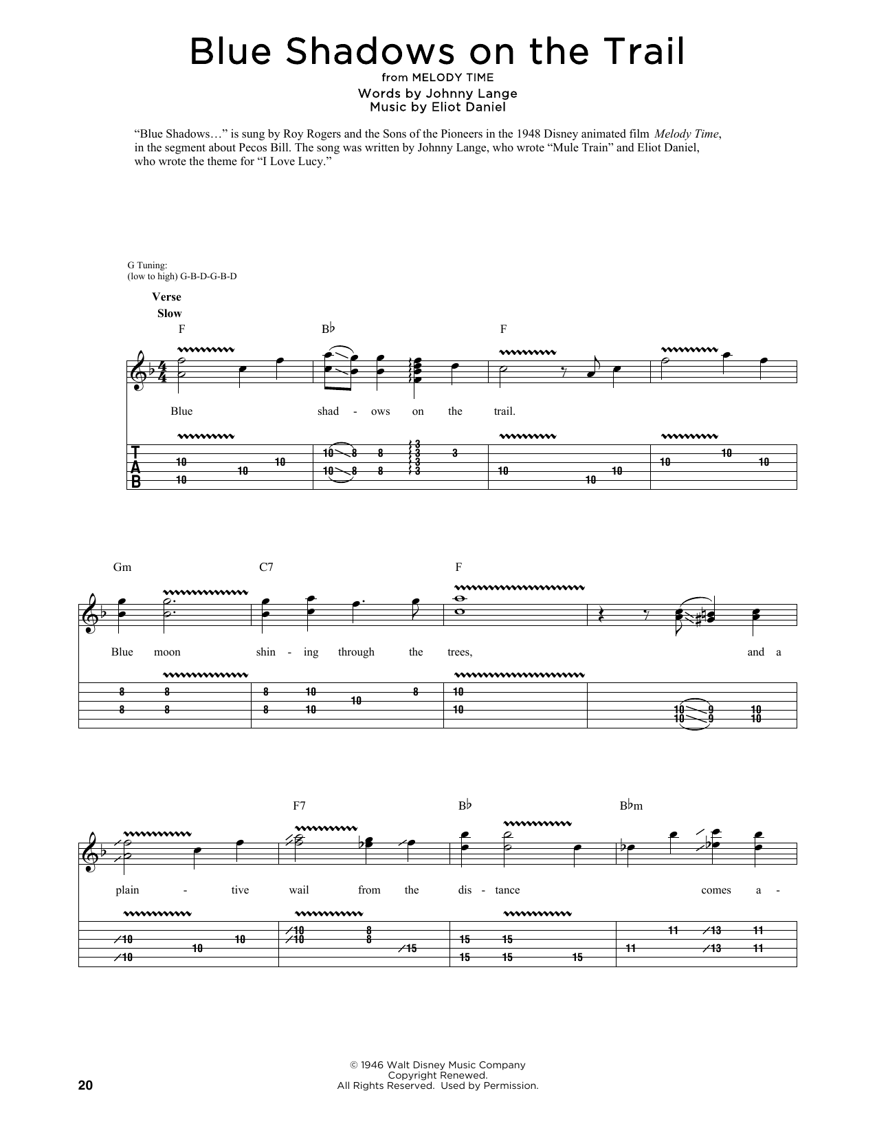 Roy Rogers Blue Shadows On The Trail (arr. Fred Sokolow) Sheet Music Notes & Chords for Guitar Tab - Download or Print PDF