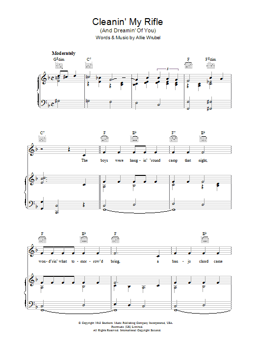 Roy Rogers Cleanin' My Rifle (And Dreamin' Of You) Sheet Music Notes & Chords for Piano, Vocal & Guitar (Right-Hand Melody) - Download or Print PDF