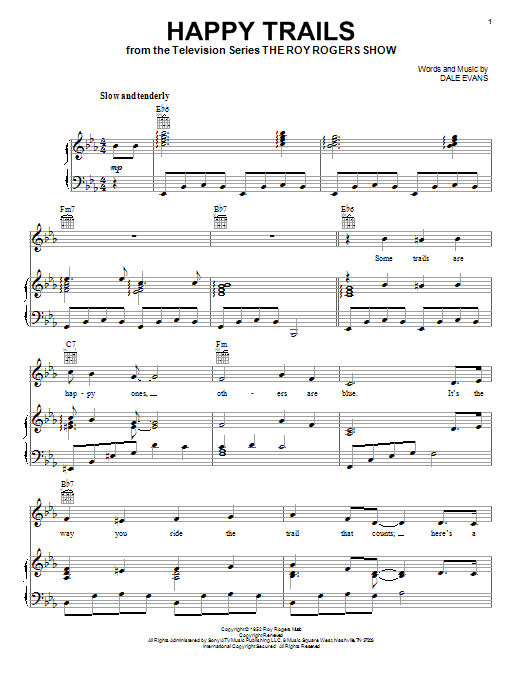 Roy Rogers Happy Trails sheet music notes and chords. Download Printable PDF.