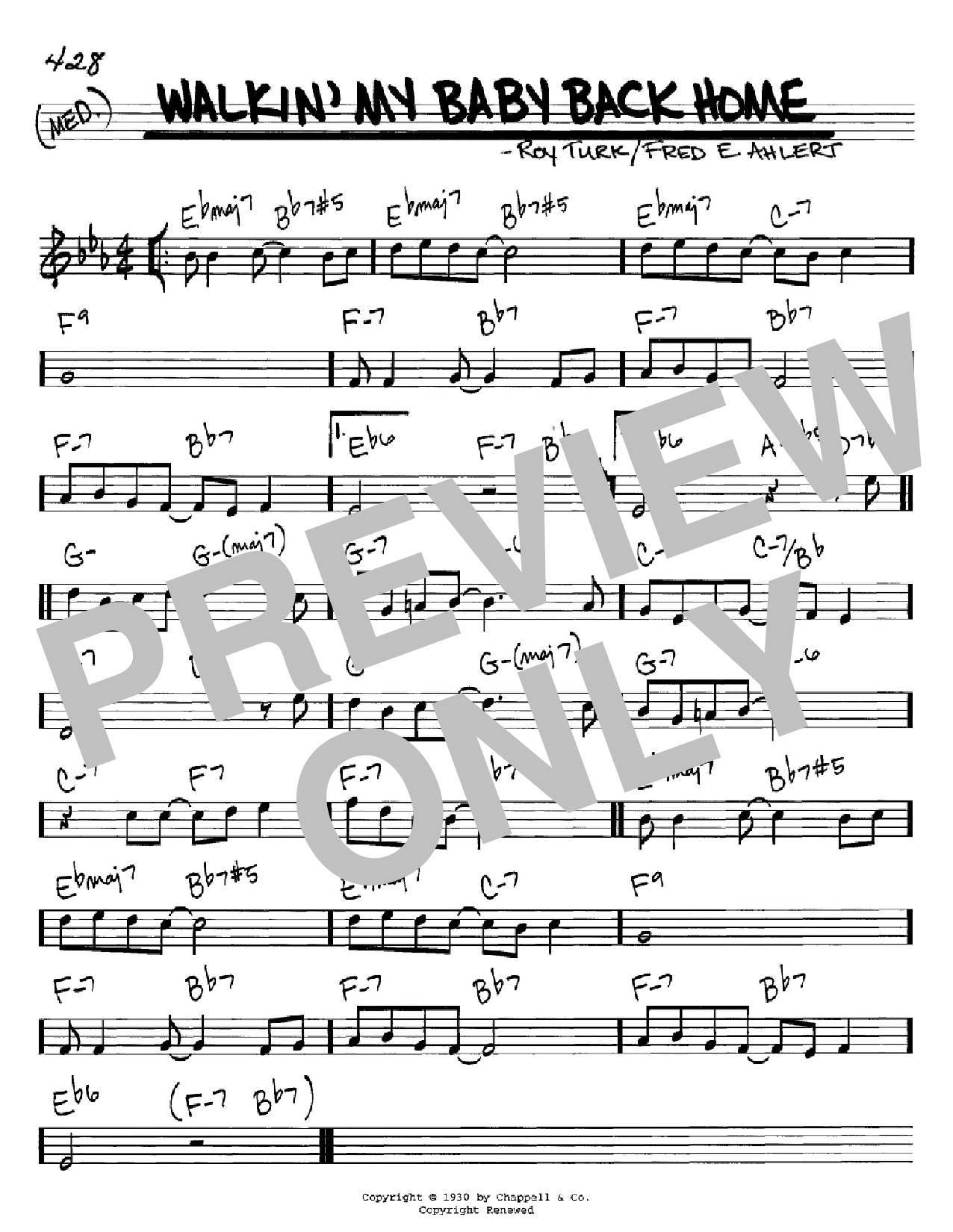 Roy Turk Walkin' My Baby Back Home Sheet Music Notes & Chords for Real Book – Melody & Chords - Download or Print PDF