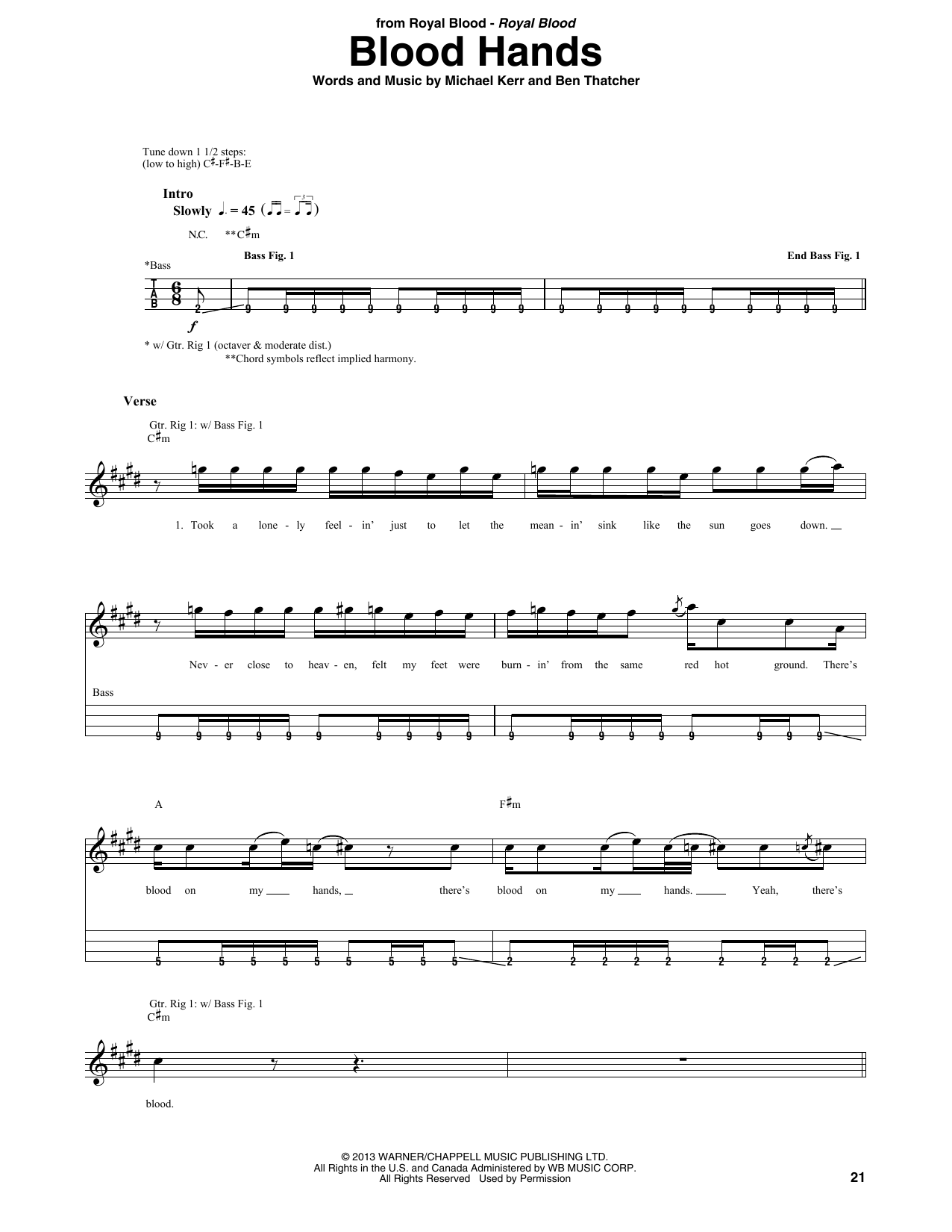 Royal Blood Blood Hands Sheet Music Notes & Chords for Bass Guitar Tab - Download or Print PDF
