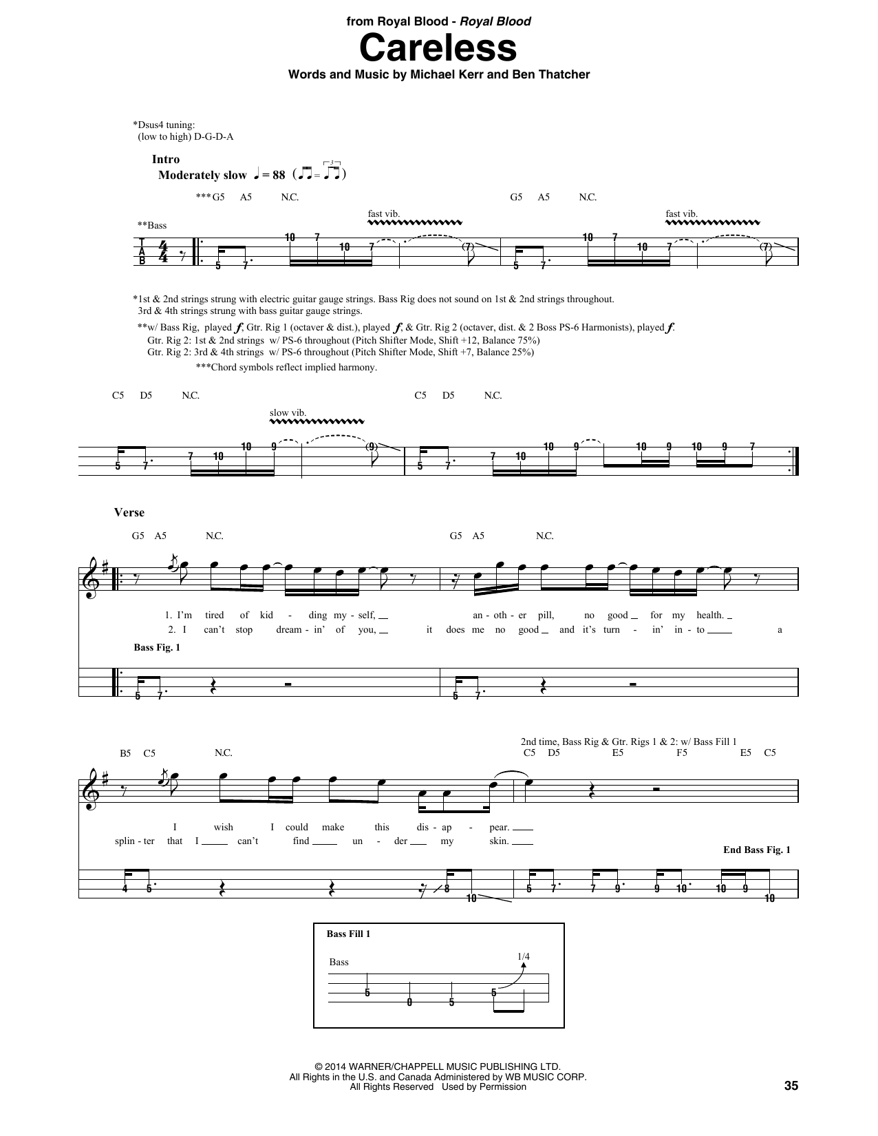 Royal Blood Careless Sheet Music Notes & Chords for Bass Guitar Tab - Download or Print PDF