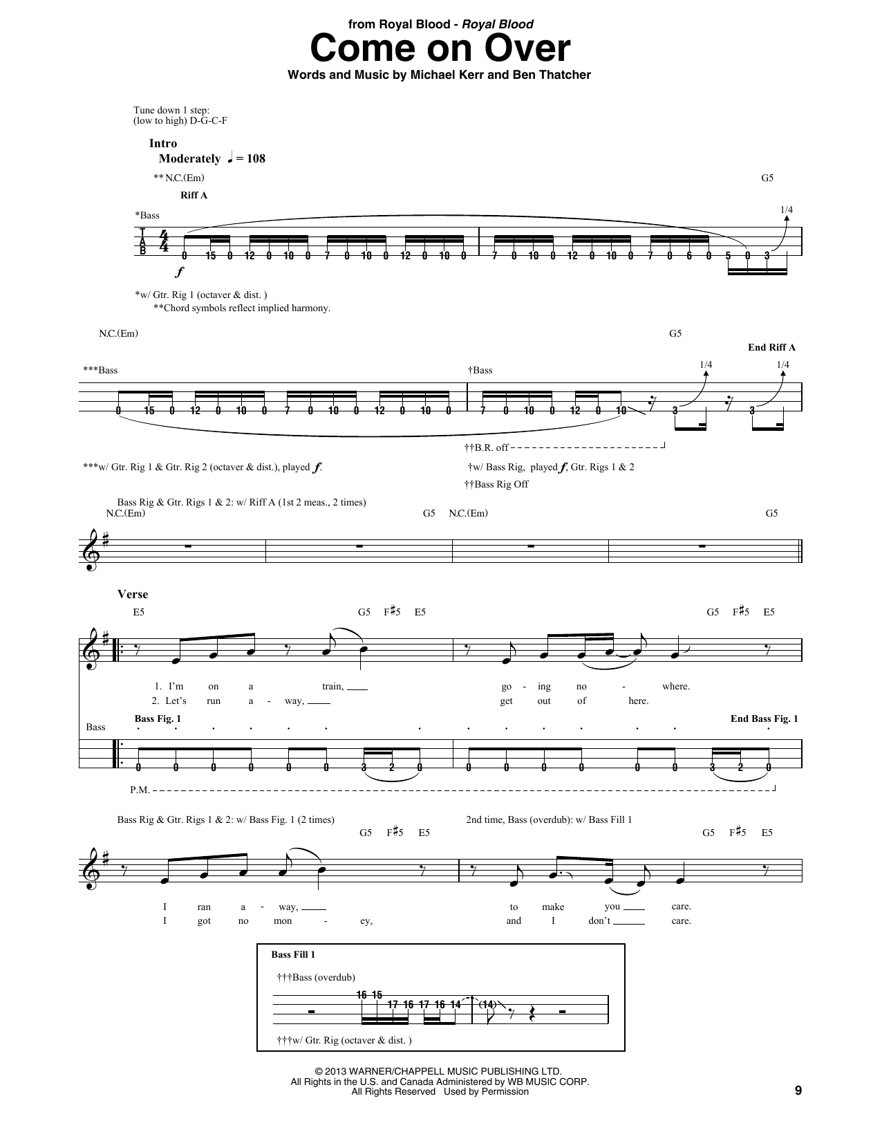 Royal Blood Come On Over Sheet Music Notes & Chords for Bass Guitar Tab - Download or Print PDF