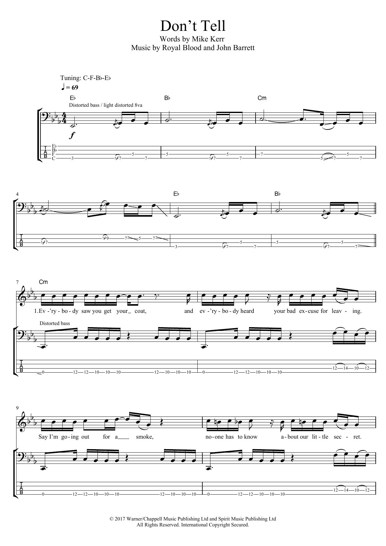 Royal Blood Don't Tell Sheet Music Notes & Chords for Bass Guitar Tab - Download or Print PDF