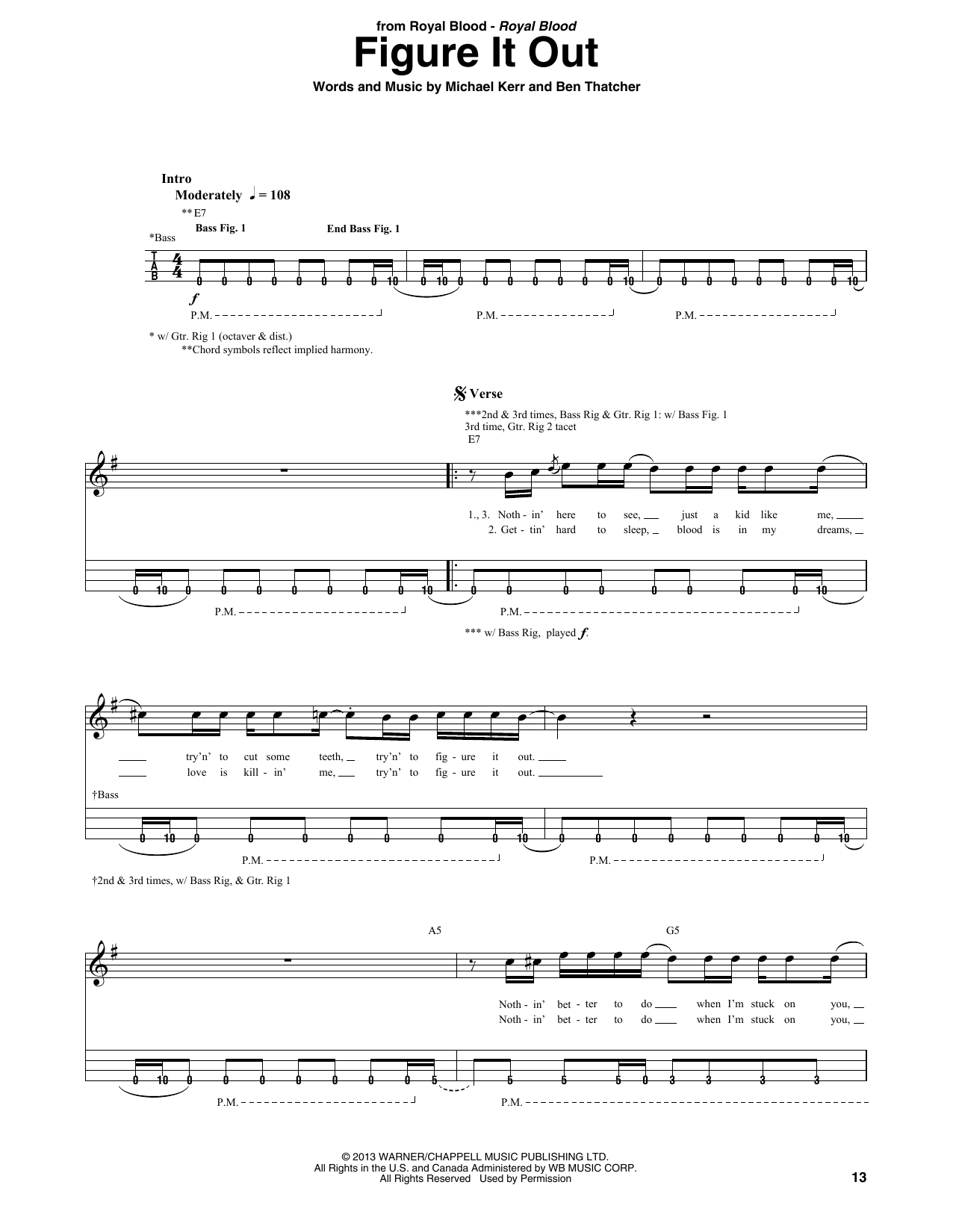 Royal Blood Figure It Out Sheet Music Notes & Chords for Bass Guitar Tab - Download or Print PDF