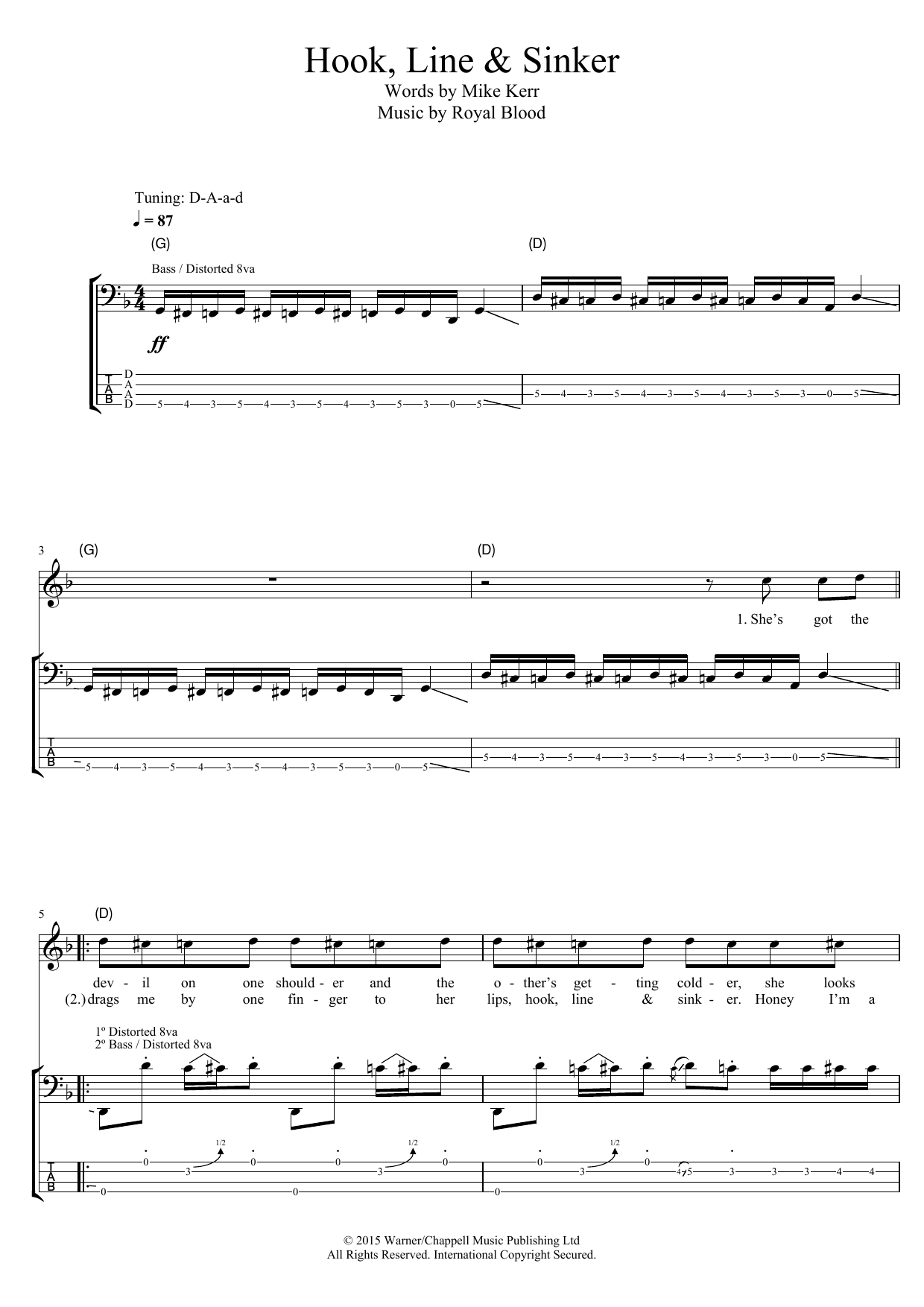 Royal Blood Hook, Line and Sinker Sheet Music Notes & Chords for Bass Guitar Tab - Download or Print PDF
