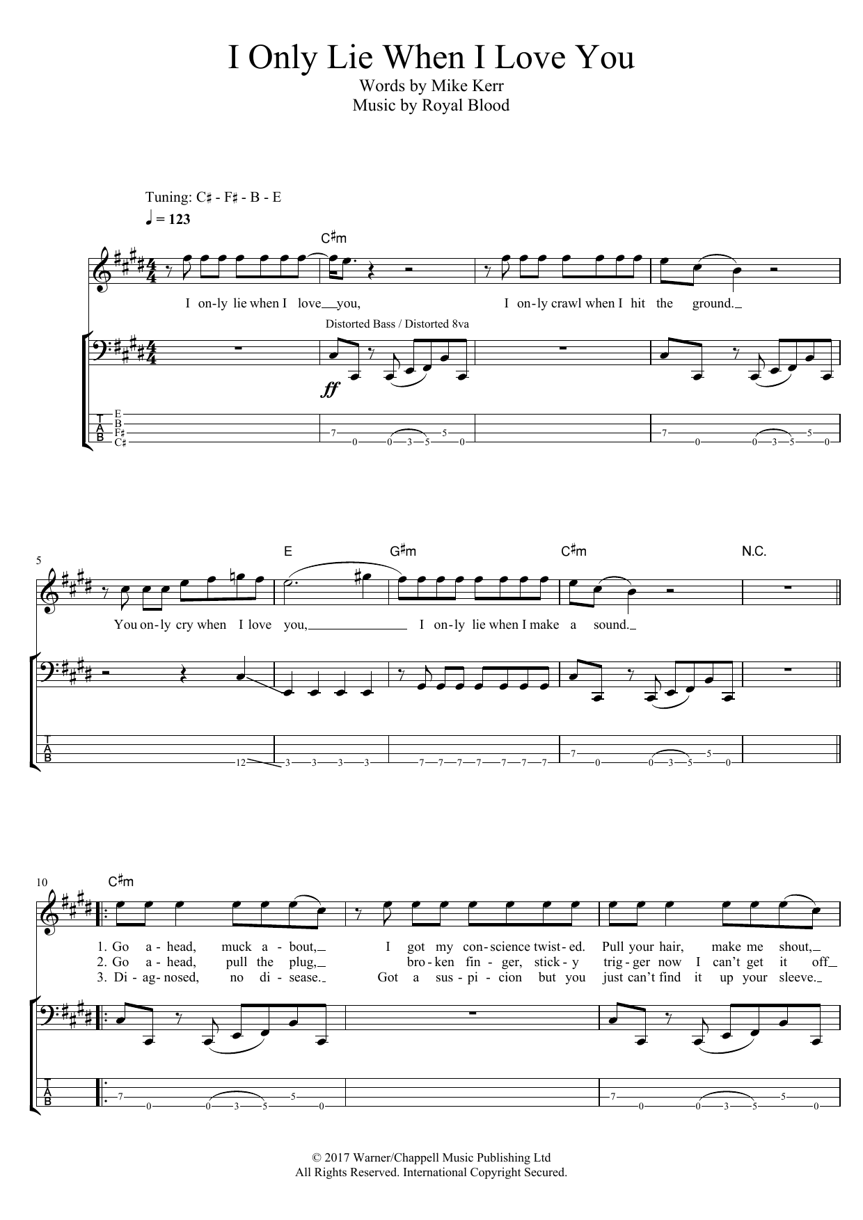 Royal Blood I Only Lie When I Love You Sheet Music Notes & Chords for Bass Guitar Tab - Download or Print PDF