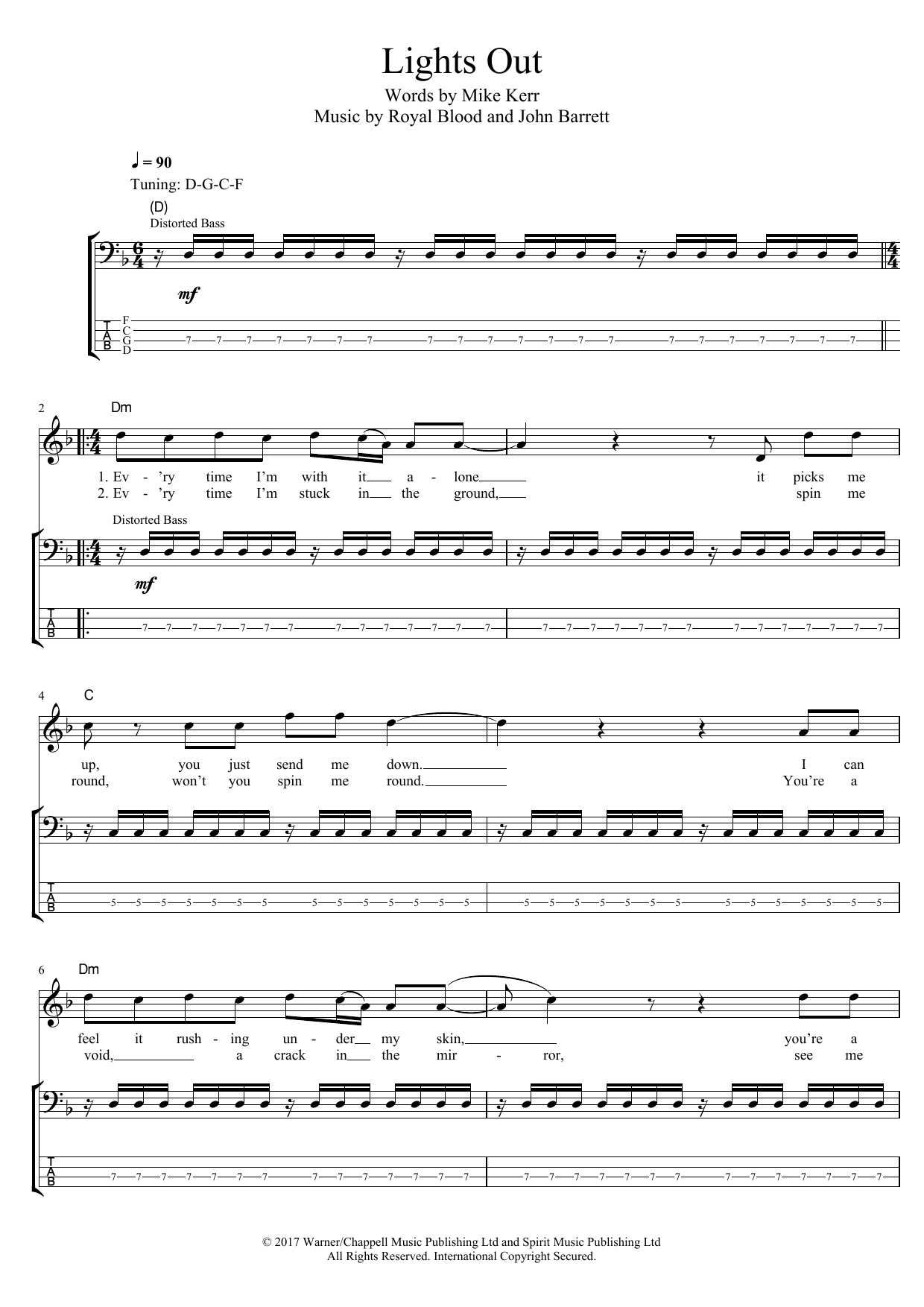 Royal Blood Lights Out Sheet Music Notes & Chords for Bass Guitar Tab - Download or Print PDF