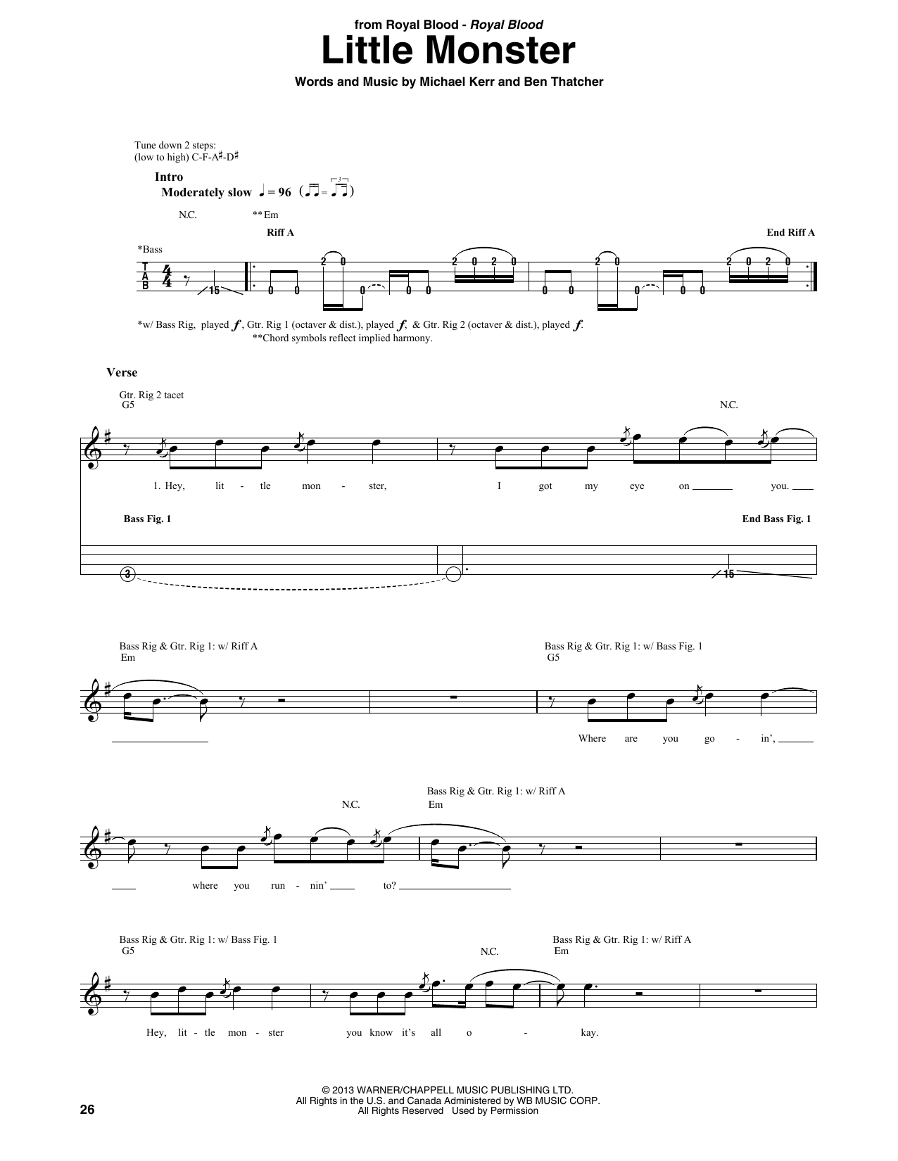 Royal Blood Little Monster Sheet Music Notes & Chords for Bass Guitar Tab - Download or Print PDF
