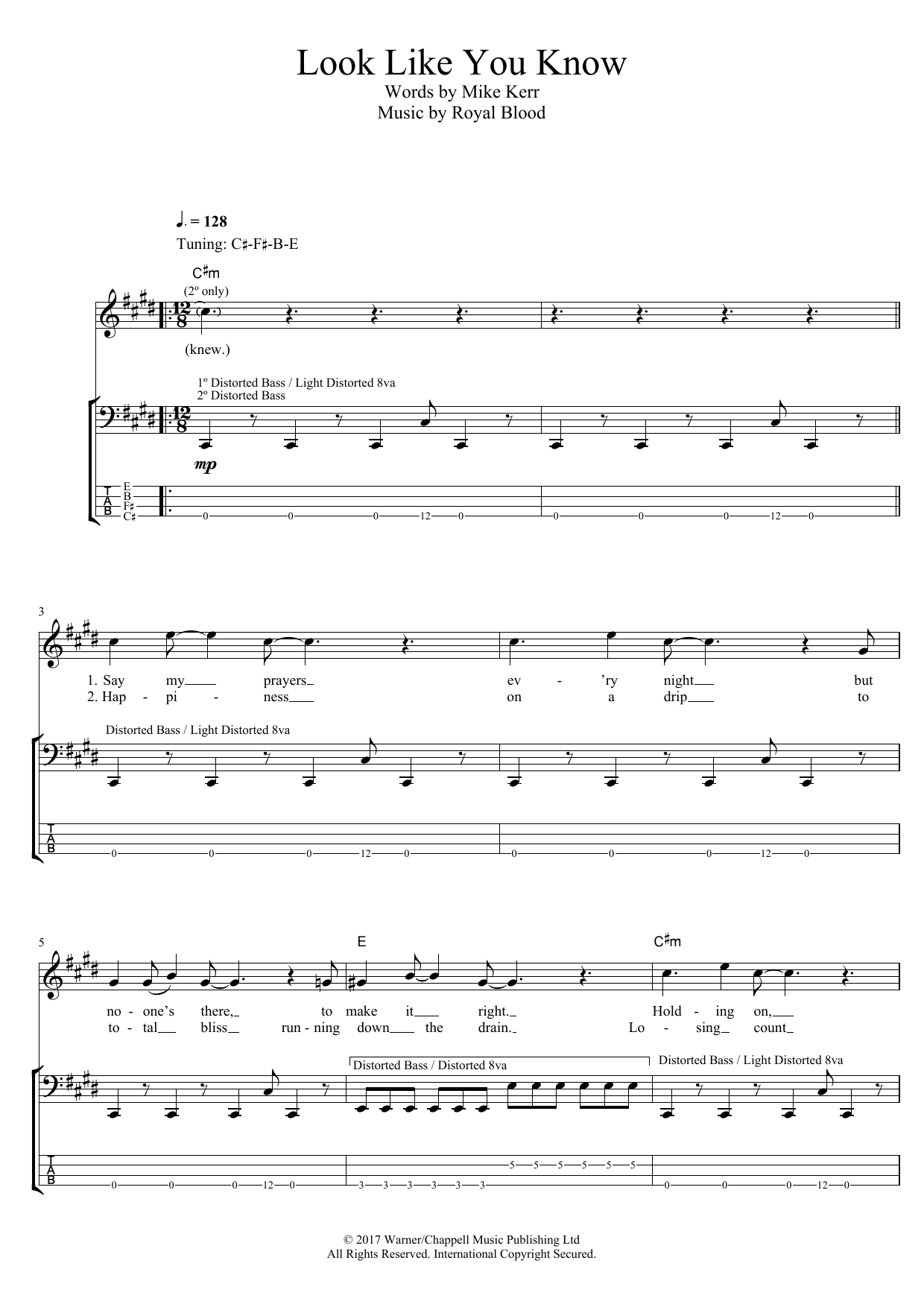 Royal Blood Look Like You Know Sheet Music Notes & Chords for Bass Guitar Tab - Download or Print PDF