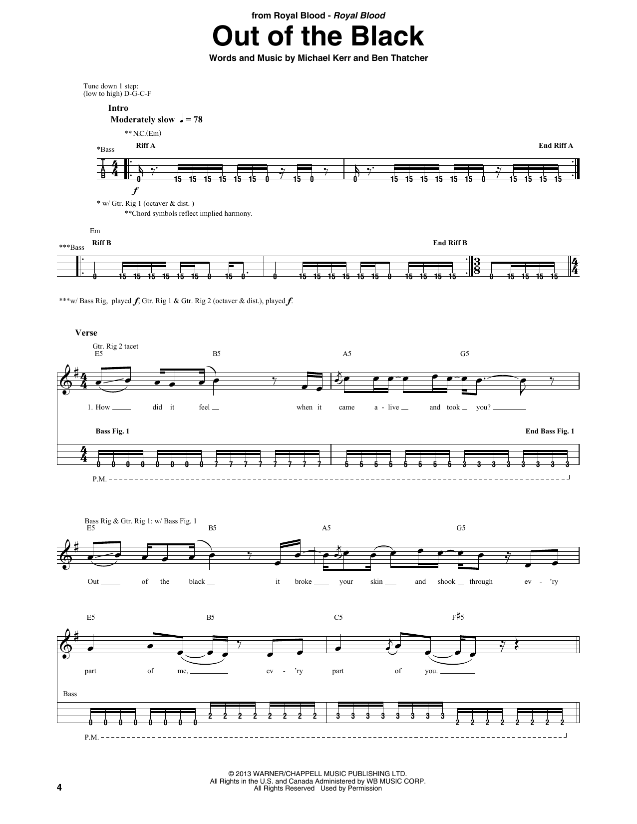 Royal Blood Out Of The Black Sheet Music Notes & Chords for Bass Guitar Tab - Download or Print PDF