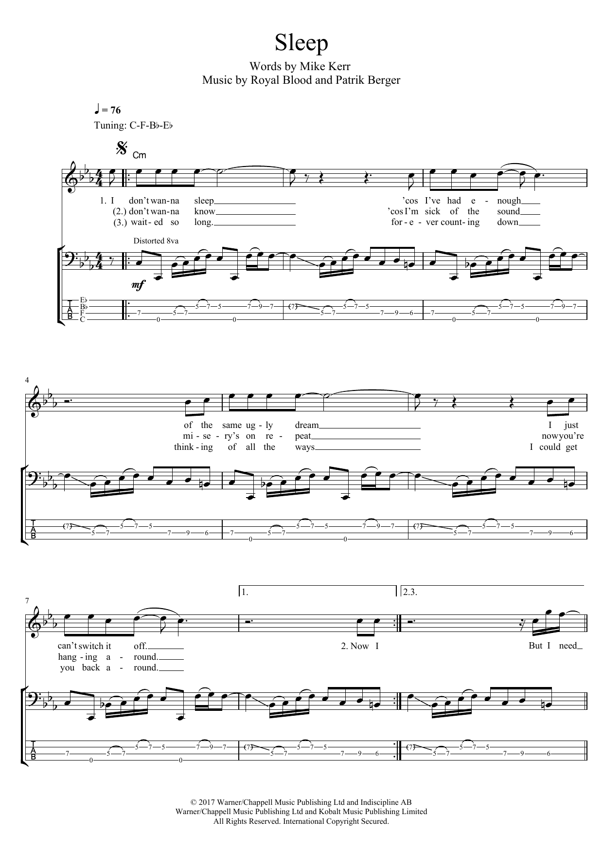 Royal Blood Sleep Sheet Music Notes & Chords for Bass Guitar Tab - Download or Print PDF