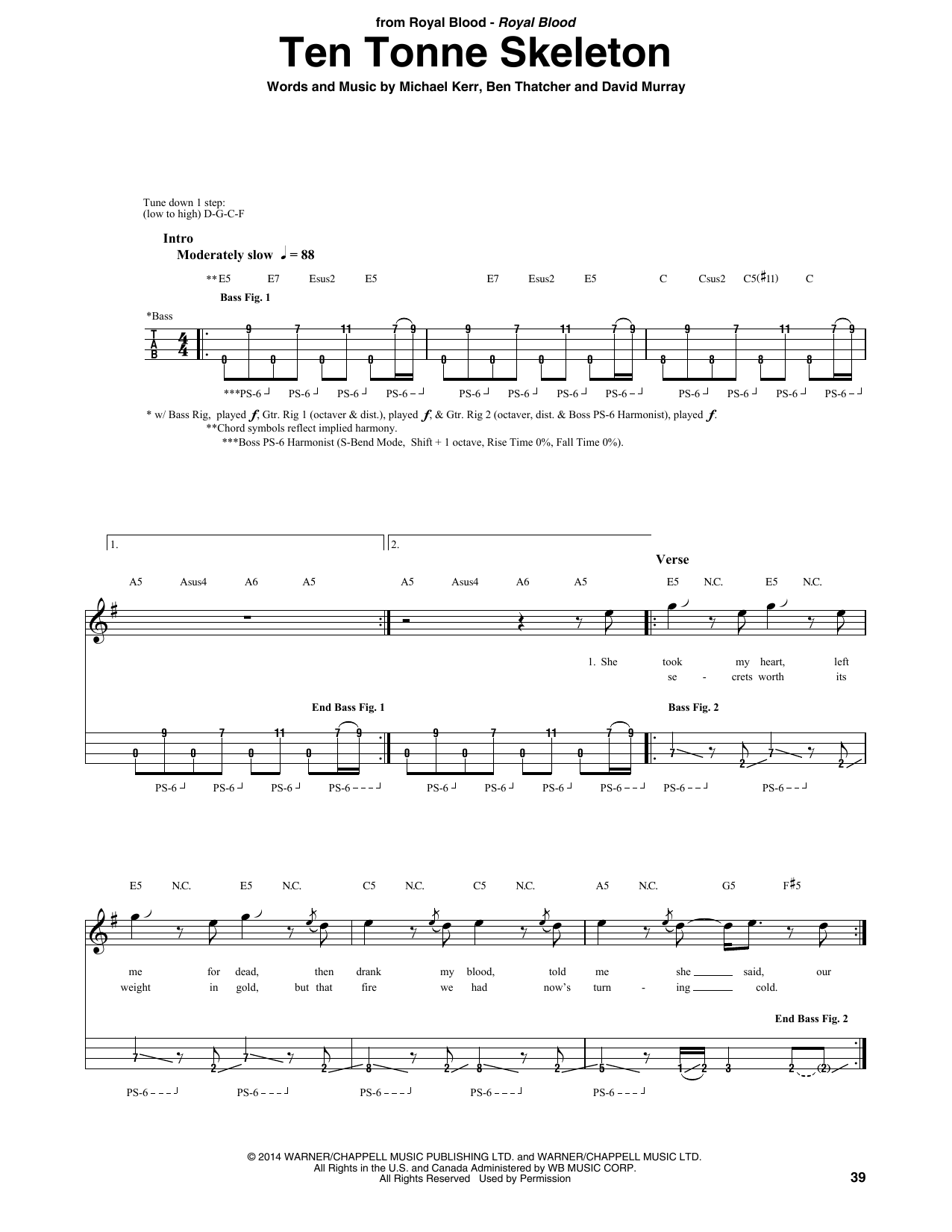 Royal Blood Ten Tonne Skeleton Sheet Music Notes & Chords for Bass Guitar Tab - Download or Print PDF