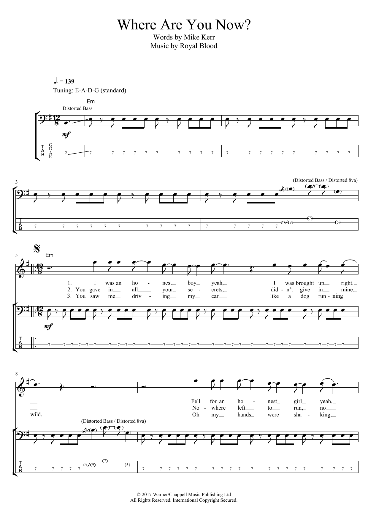 Royal Blood Where Are You Now? Sheet Music Notes & Chords for Bass Guitar Tab - Download or Print PDF