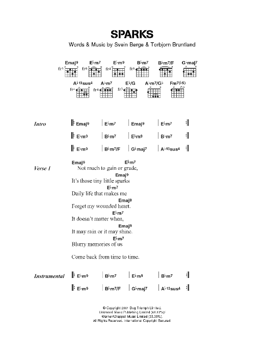 Royksopp Sparks Sheet Music Notes & Chords for Lyrics & Chords - Download or Print PDF