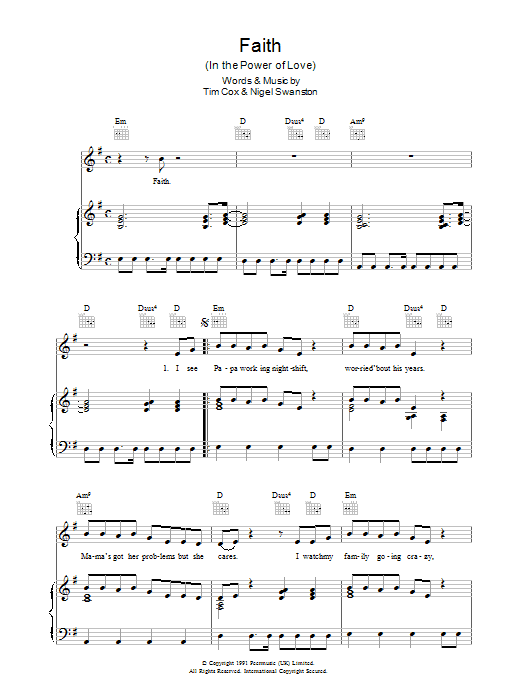 Rozalla Faith (In The Power Of Love) Sheet Music Notes & Chords for Piano, Vocal & Guitar (Right-Hand Melody) - Download or Print PDF