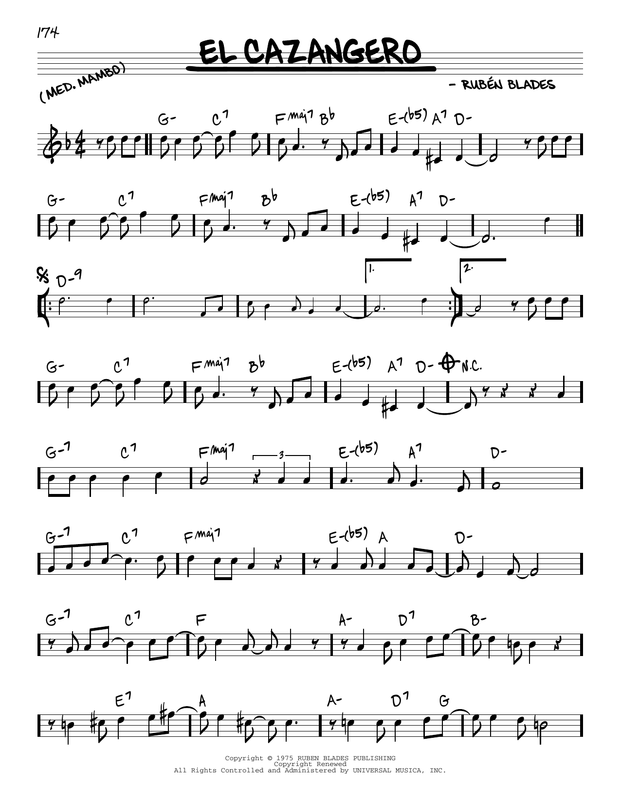 Ruben Blades El Cazangero Sheet Music Notes & Chords for Real Book – Melody & Chords - Download or Print PDF
