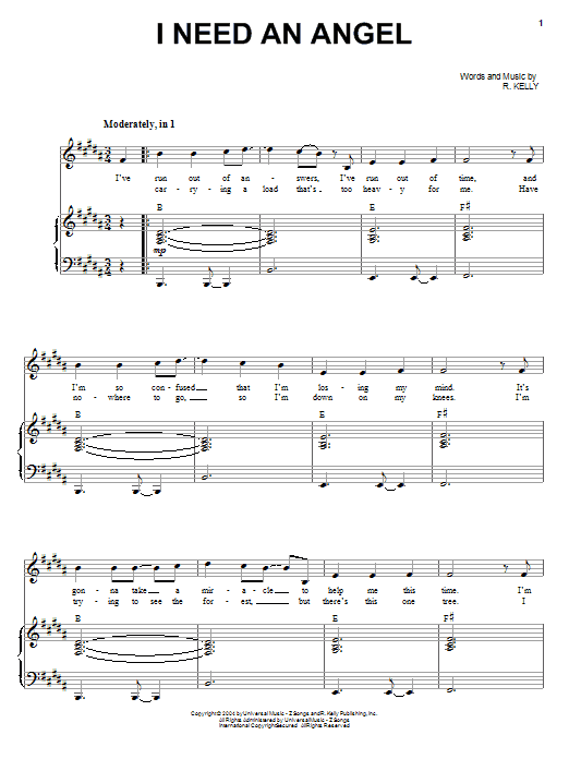 Ruben Studdard I Need An Angel Sheet Music Notes & Chords for Piano, Vocal & Guitar (Right-Hand Melody) - Download or Print PDF