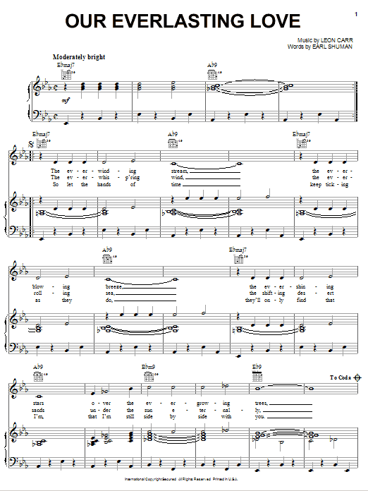 Ruby & The Romantics Our Everlasting Love Sheet Music Notes & Chords for Piano, Vocal & Guitar (Right-Hand Melody) - Download or Print PDF