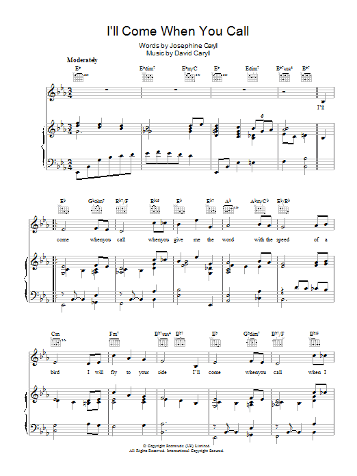 Ruby Murray I'll Come When You Call Sheet Music Notes & Chords for Piano, Vocal & Guitar (Right-Hand Melody) - Download or Print PDF