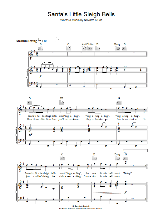 Ruby Wright Santa's Little Sleigh Bells Sheet Music Notes & Chords for Piano, Vocal & Guitar - Download or Print PDF