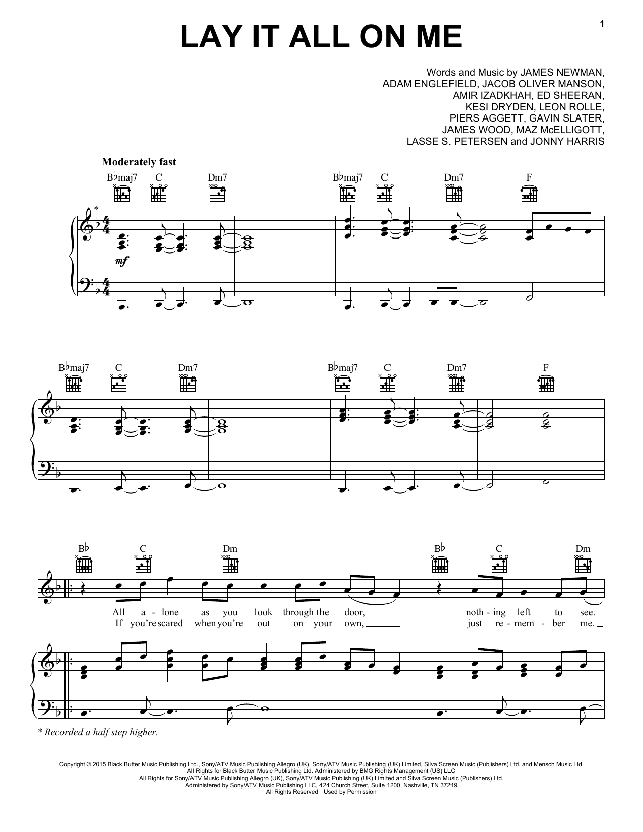 Rudimental feat. Ed Sheeran Lay It All On Me Sheet Music Notes & Chords for Piano, Vocal & Guitar (Right-Hand Melody) - Download or Print PDF