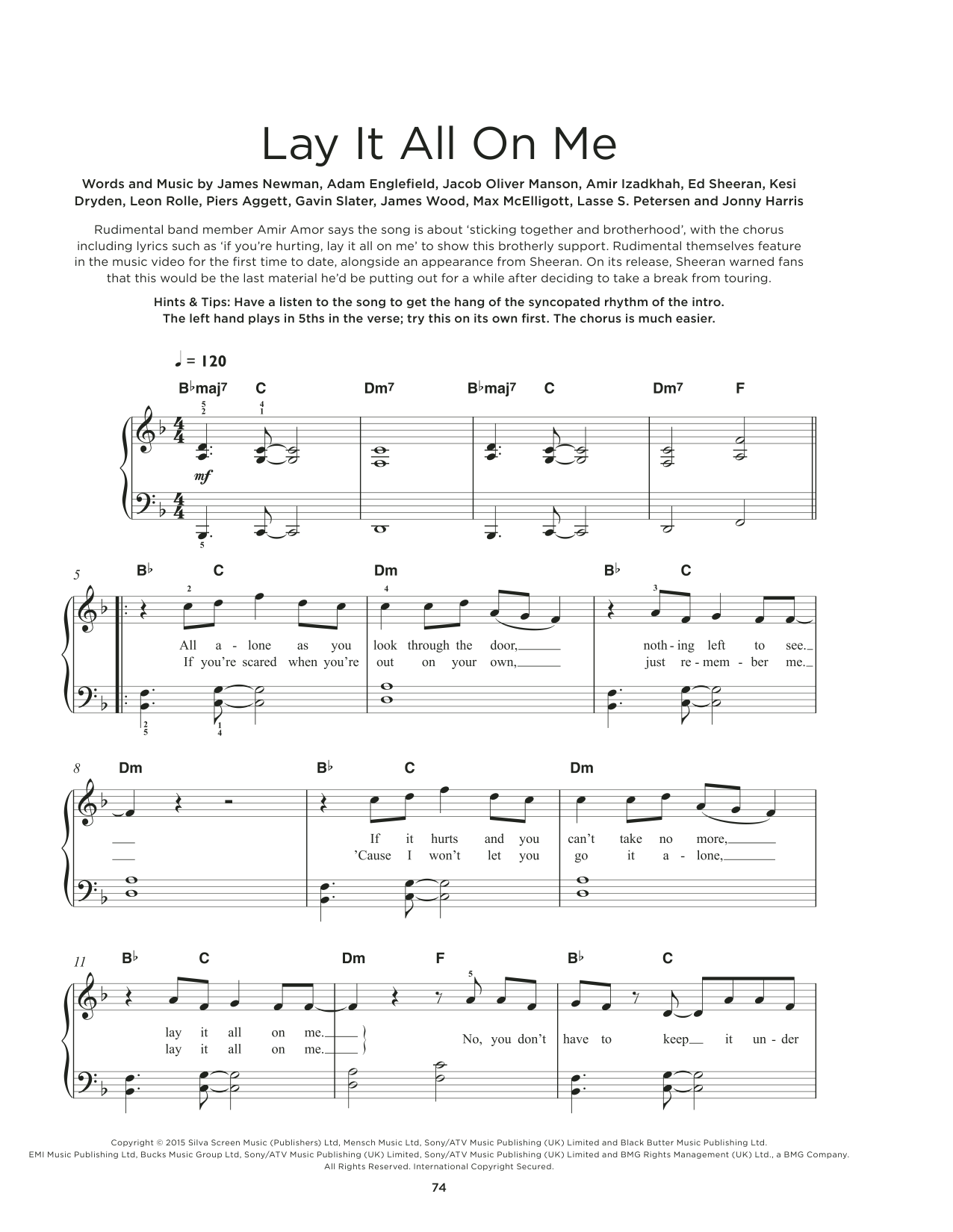 Rudimental Lay It All On Me (feat. Ed Sheeran) Sheet Music Notes & Chords for Really Easy Piano - Download or Print PDF