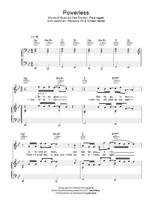 Rudimental Powerless Sheet Music Notes & Chords for Piano, Vocal & Guitar (Right-Hand Melody) - Download or Print PDF