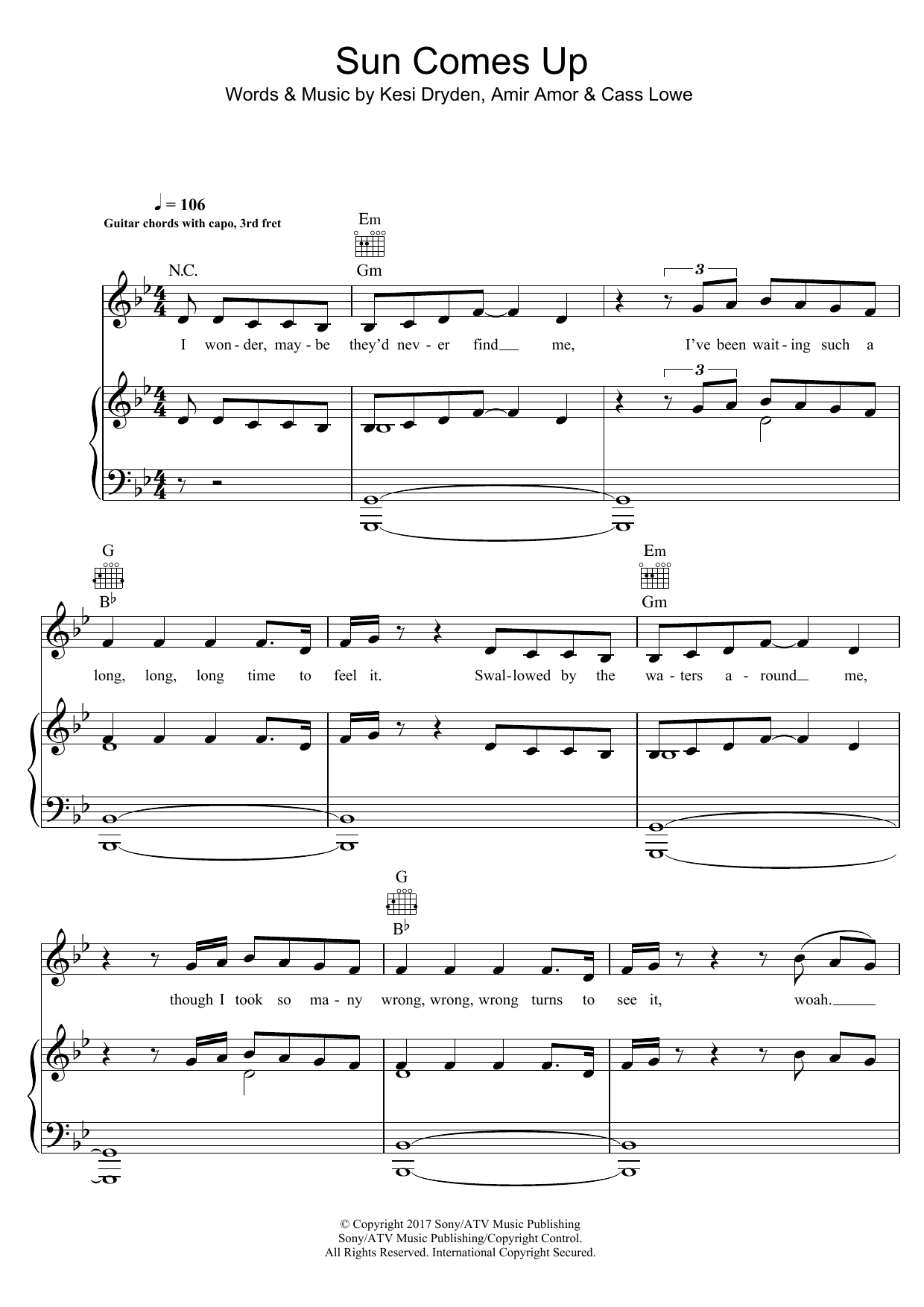 Rudimental Sun Comes Up (featuring James Arthur) Sheet Music Notes & Chords for Piano, Vocal & Guitar (Right-Hand Melody) - Download or Print PDF