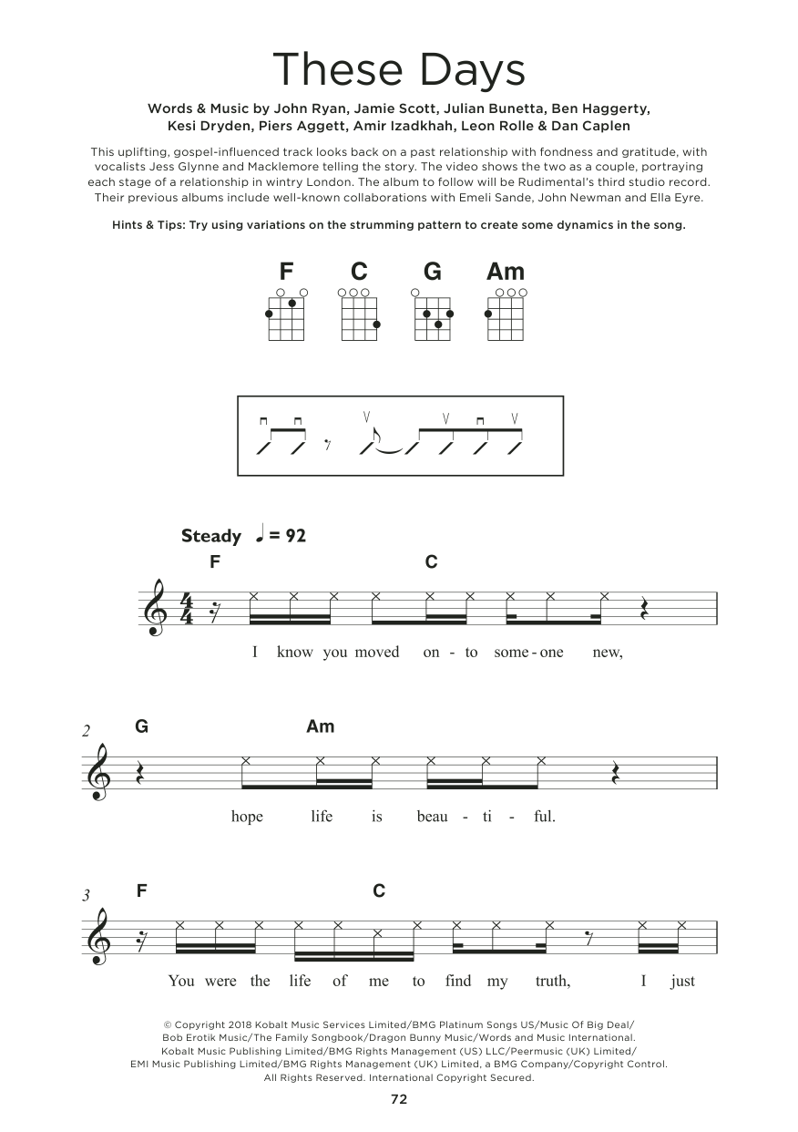 Rudimental These Days (feat. Jess Glynne, Macklemore & Dan Caplen) Sheet Music Notes & Chords for Ukulele - Download or Print PDF