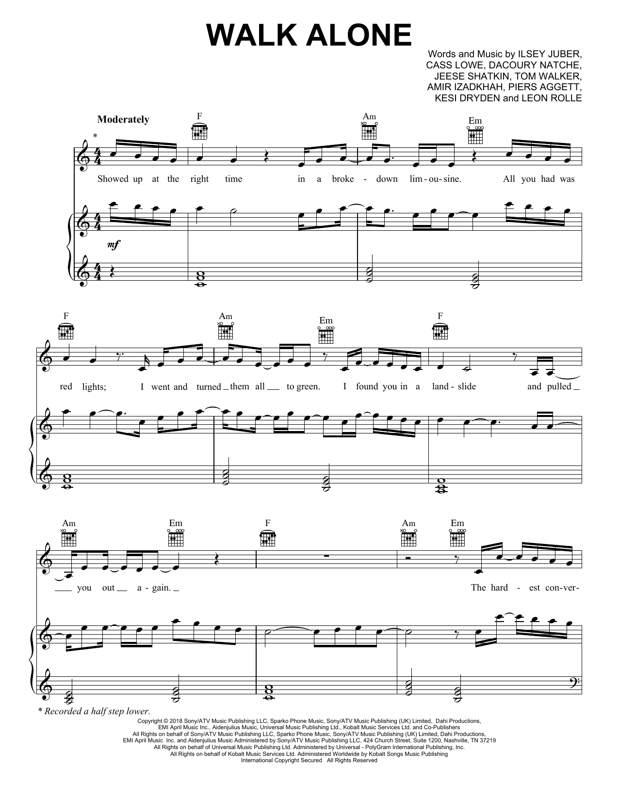 Rudimental Walk Alone (feat. Tom Walker) Sheet Music Notes & Chords for Piano, Vocal & Guitar (Right-Hand Melody) - Download or Print PDF