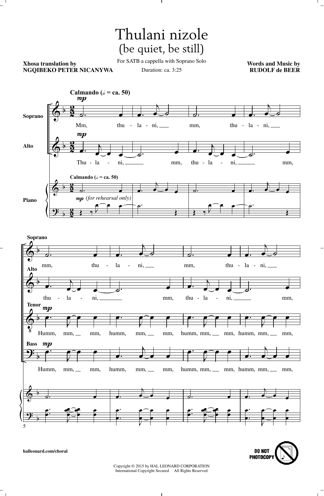 Rudolf de Beer Thulani Nizole Sheet Music Notes & Chords for SATB - Download or Print PDF