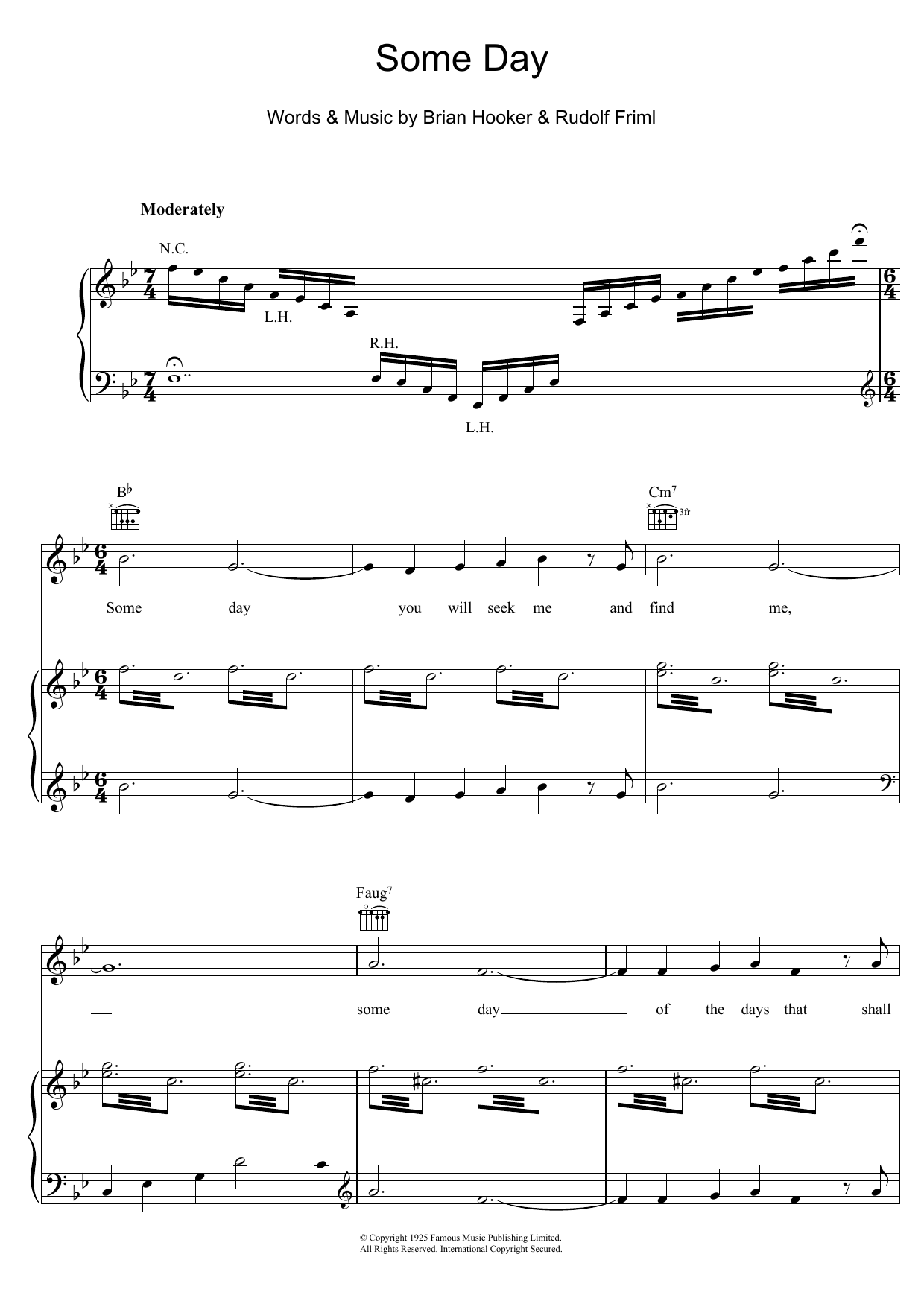 Rudolf Friml Some Day Sheet Music Notes & Chords for Piano, Vocal & Guitar (Right-Hand Melody) - Download or Print PDF