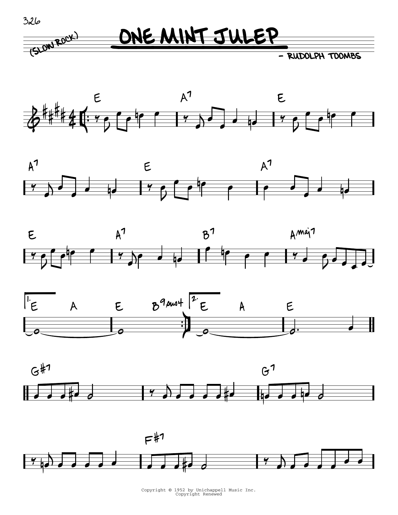 Rudolph Toombs One Mint Julep Sheet Music Notes & Chords for Real Book – Melody & Chords - Download or Print PDF